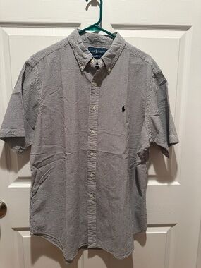 Ralph Lauren Short-Sleeve Button-Down Shirt in Navy and White Micro-Stripe